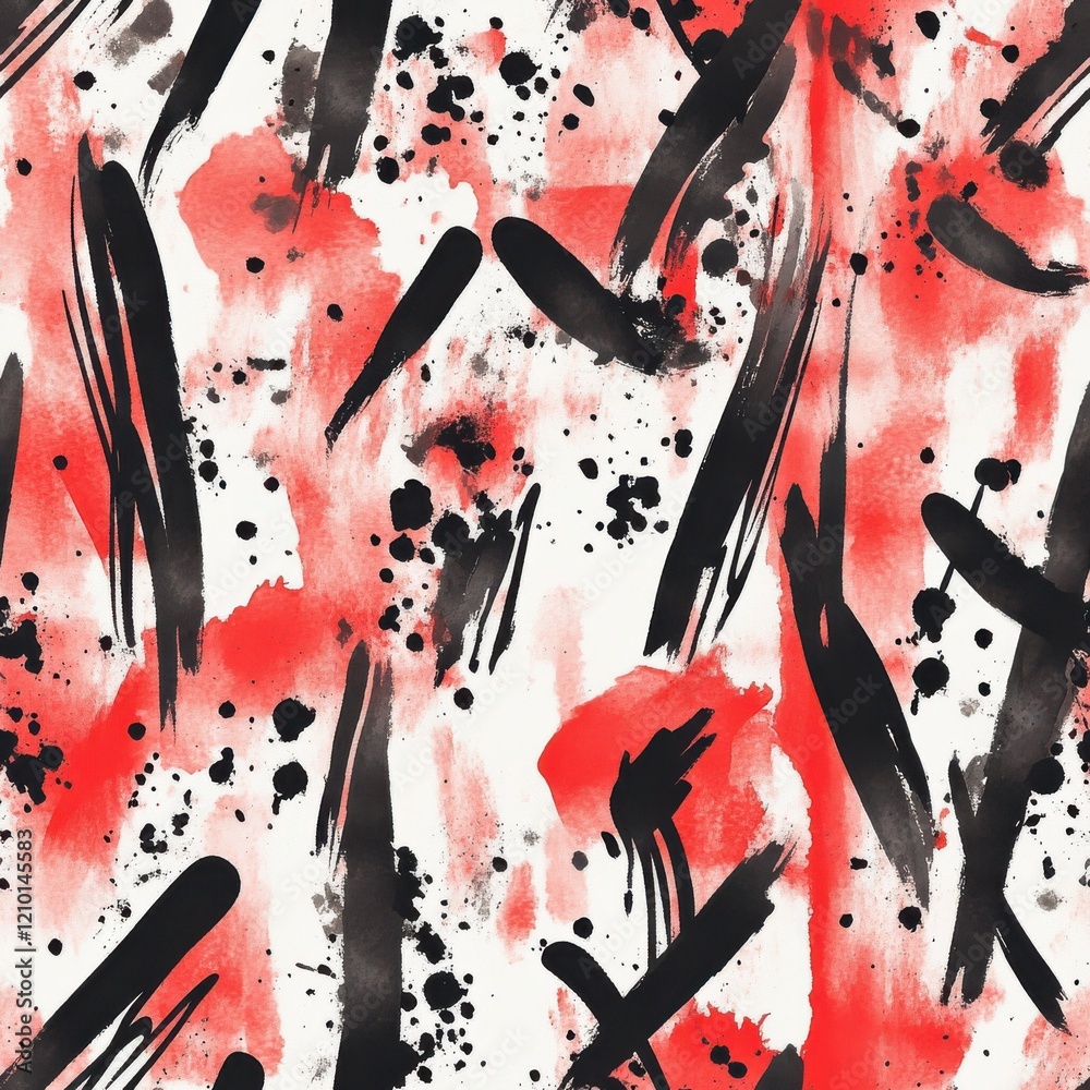 Aufkleber bold watercolor doodle cartoon drawing with abstract black and red patterns for artistic projects