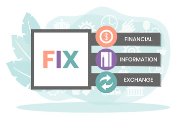FIX - financial information exchange. acronym business concept. vector illustration concept with keywords and icons. lettering illustration with icons for web banner, flyer, landing page