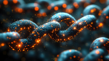 Glowing Abstract Chain Link Network: Digital Connection and Energy Flow