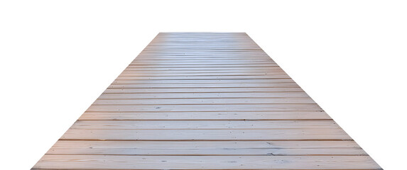 Obraz premium A minimalist wooden path stretches into the distance, inviting exploration. The light-colored planks contrast, creating a serene and peaceful ambiance. The simple design evokes a sense of tranquility