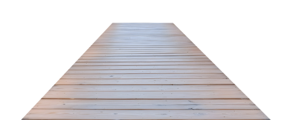 A minimalist wooden path stretches into the distance, inviting exploration.  The light-colored planks contrast, creating a serene and peaceful ambiance. The simple design evokes a sense of tranquility