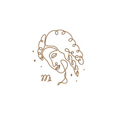 Continuous line drawing of astrological Virgo zodiac sign. Line art symbol and icon of esoteric zodiacal horoscope. Minimalist black linear sketch isolated on white background.
