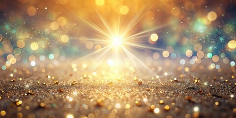 Golden Glitter Background with Radiant Light Burst and Sparkling Bokeh