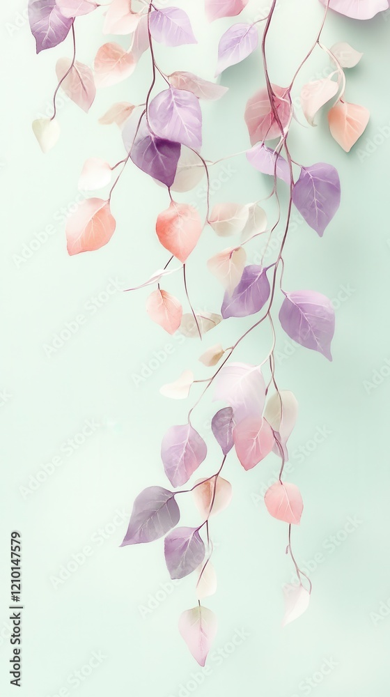 Poster Soft watercolor branches adorned with lavender leaves create a calming atmosphere in a serene setting