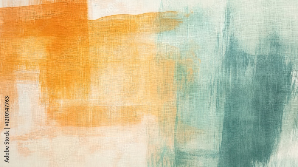 Poster soft pencil strokes create a vibrant abstract wash of orange and turquoise hues in a dynamic composi