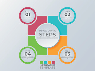 Four Step Infographic Template Process, Stages, Guide, Steps, Diagram, Plan, Design, Chart, Workflow,