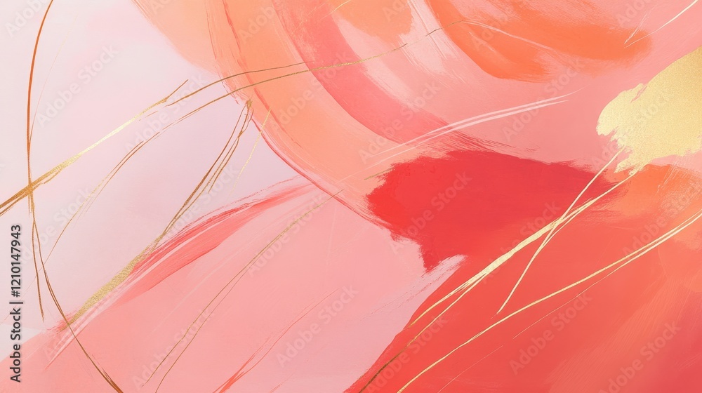 Poster soft coral strokes create a vibrant abstract artwork highlighting gentle, flowing lines and warm hue