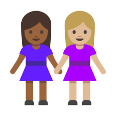 Fototapeta premium Cartoon Illustration of Two Girls Holding Hands in Dresses Isolated on White Background, Clipart