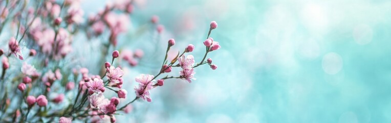 Fototapeta premium Soft pastel lavender blooms contrast against a tranquil teal background in a serene nature setting