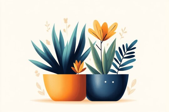 A stylized depiction of a yucca plant in a terracotta pot, drawn with clean lines and soft earth-tone colors on a beige background