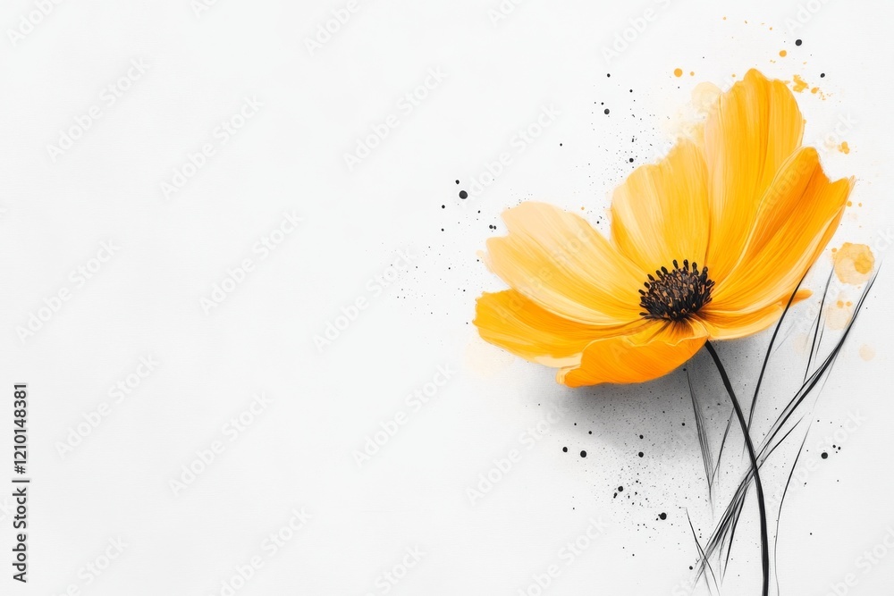 Aufkleber a stylized minimalist depiction of a single yellow flower, drawn with clean lines and soft shading o