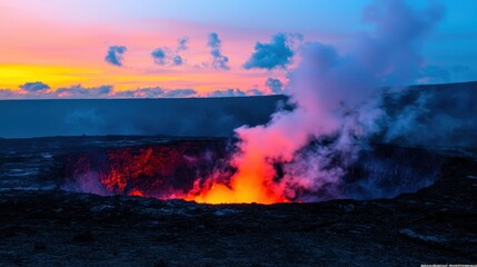 Erupting volcano landscape natural environment scenic view steam rising