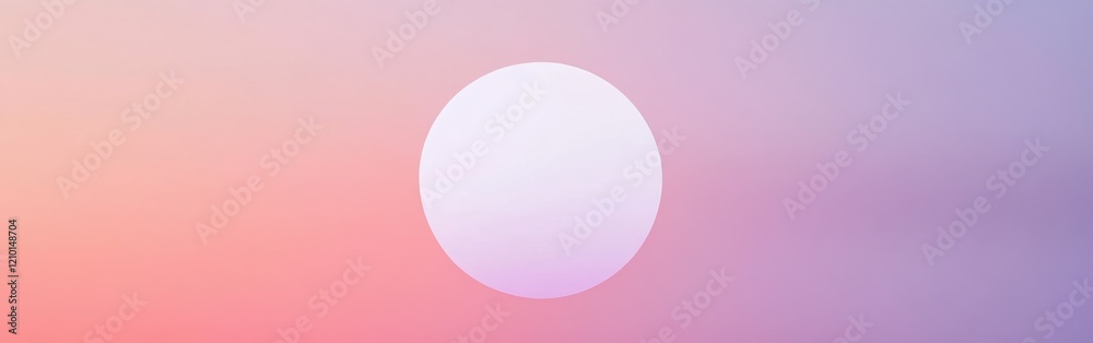 Poster soft pastel gradient of lavender to pink surrounds a bright circular shape in a serene sky at twilig