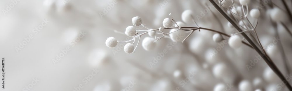 Poster Delicate arrangement of pale silver and bright white bokeh dots creating an ethereal atmosphere in a soft setting