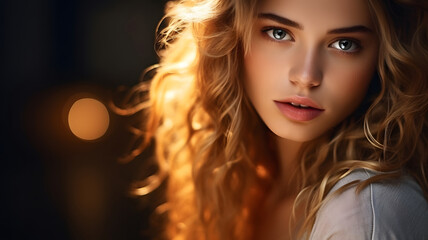 Fototapeta premium Serene Portrait of a Woman with Curly Hair