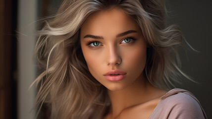 Fototapeta premium Serene Portrait of a Woman with Flowing Hair