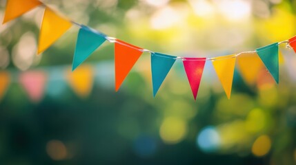 Festive Triangular Flags Fluttering in Outdoor Party Ambiance