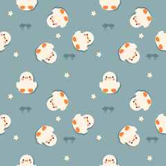 Baby duck cartoon so cute. On flower star background. Pattern seamless vector illustration. 