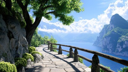 Serene Coastal Path with Mountain Views