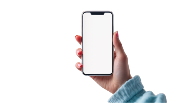 Hand Holding Smartphone with Blank Screen Against Black Background