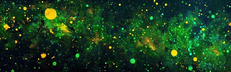Vibrant display of neon greens and yellows sparkling on a dark background at an arts festival highlighting creativity and color