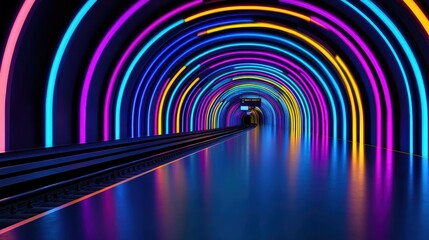 Naklejka premium Experience the future a vibrant subway station with futuristic led lights urban environment