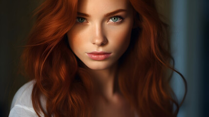 Fototapeta premium Serene Redhead with Long Wavy Hair