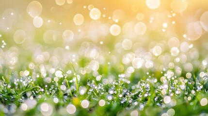 Obraz premium Morning Dewdrops on Grass: A Serene Nature Scene