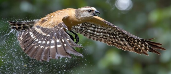 Obraz premium Bird in flight, rainforest, water droplets, blurred background, nature photography