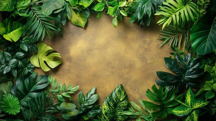 Lush Green Leaves Framing Rustic Brown Paper in Natural Setting Evoking Calmness and Serenity