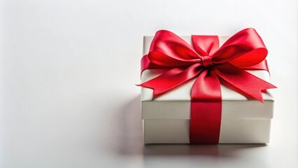 Obraz premium A luxuriously wrapped gift box with a vibrant red ribbon and bow, perfect for a special occasion
