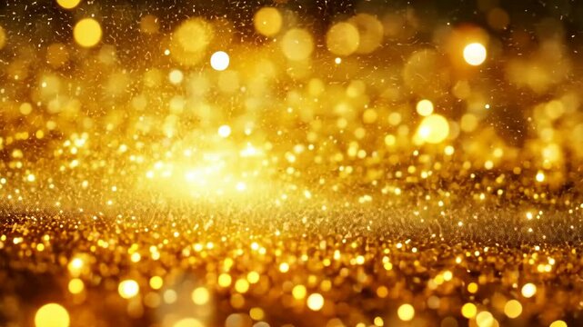 Shimmering golden particles create a magical atmosphere during a festive celebration at night