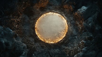 Fototapeta premium Mysterious Large White Sphere Illuminated in Dark Enigmatic Forest Creating an Otherworldly Atmosphere