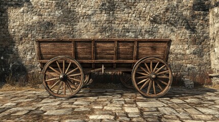 Obraz premium Classic Vintage Wagon Car with Wooden Wheels in Rustic Setting Evoking Historical Charm