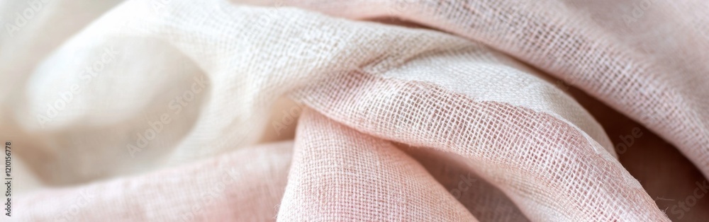 Poster soft pink and white burlap fabric displays gentle texture and faded design suitable for various craf