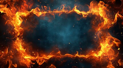 Vibrant Flames Encased in a Decorative Frame Against a Deep Black Background Evoking Warmth and Energy