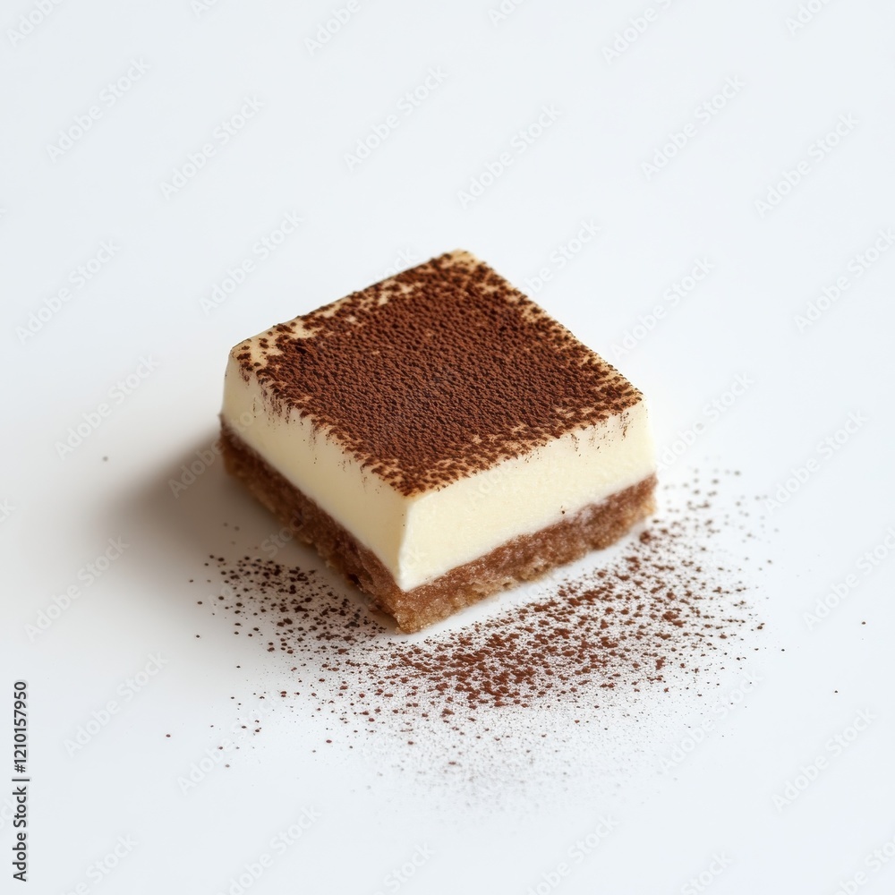 Poster Creamy tiramisu dessert showcasing layers of coffee and cocoa in a minimalist setting perfect for indulgence