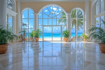 Grand foyer facing turquoise waters