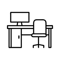 desk and chair icon, desk and chair line art - simple line art of desk and chair, perfect for desk and chair logos and icons