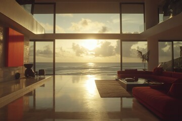 Vast open living area with oceanic expanse