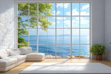 Fototapeta premium Luxurious great room with azure seascape