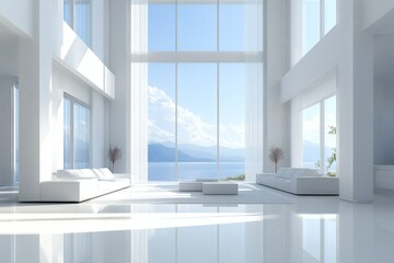 Fototapeta premium Luxurious great room with azure seascape