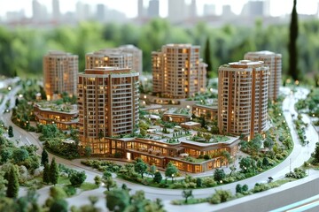 Fototapeta premium A detailed architectural model of a modern residential complex.