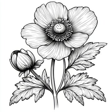 black and white anemone flower drawing clip art preview