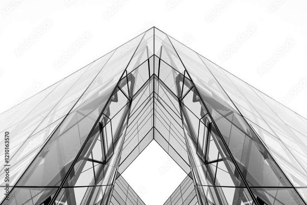 Poster abstract architectural composition of glass building structure in black and white viewed from low an