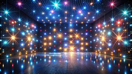 Obraz premium A dazzling display of vibrant lights illuminates a modern stage, perfect for a celebratory event or a concert.