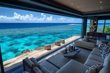 Fototapeta premium Sophisticated lounge with coral reef views