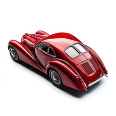 Detailed model car in shiny red finish showcased from above with a focus on design features