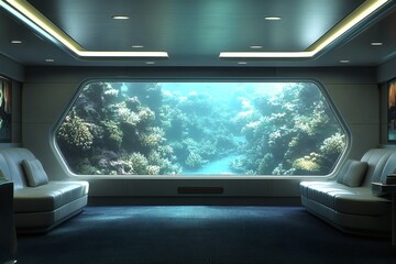Naklejka premium Sophisticated lounge with coral reef views