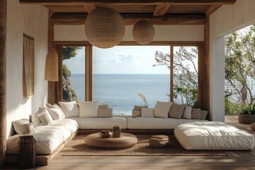 Obraz premium Luxury boho rooftop with oceanic panorama